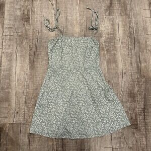 SHEIN Green Floral Mini Dress Women's Size M Tie Strap‎ Sundress Smocked Back